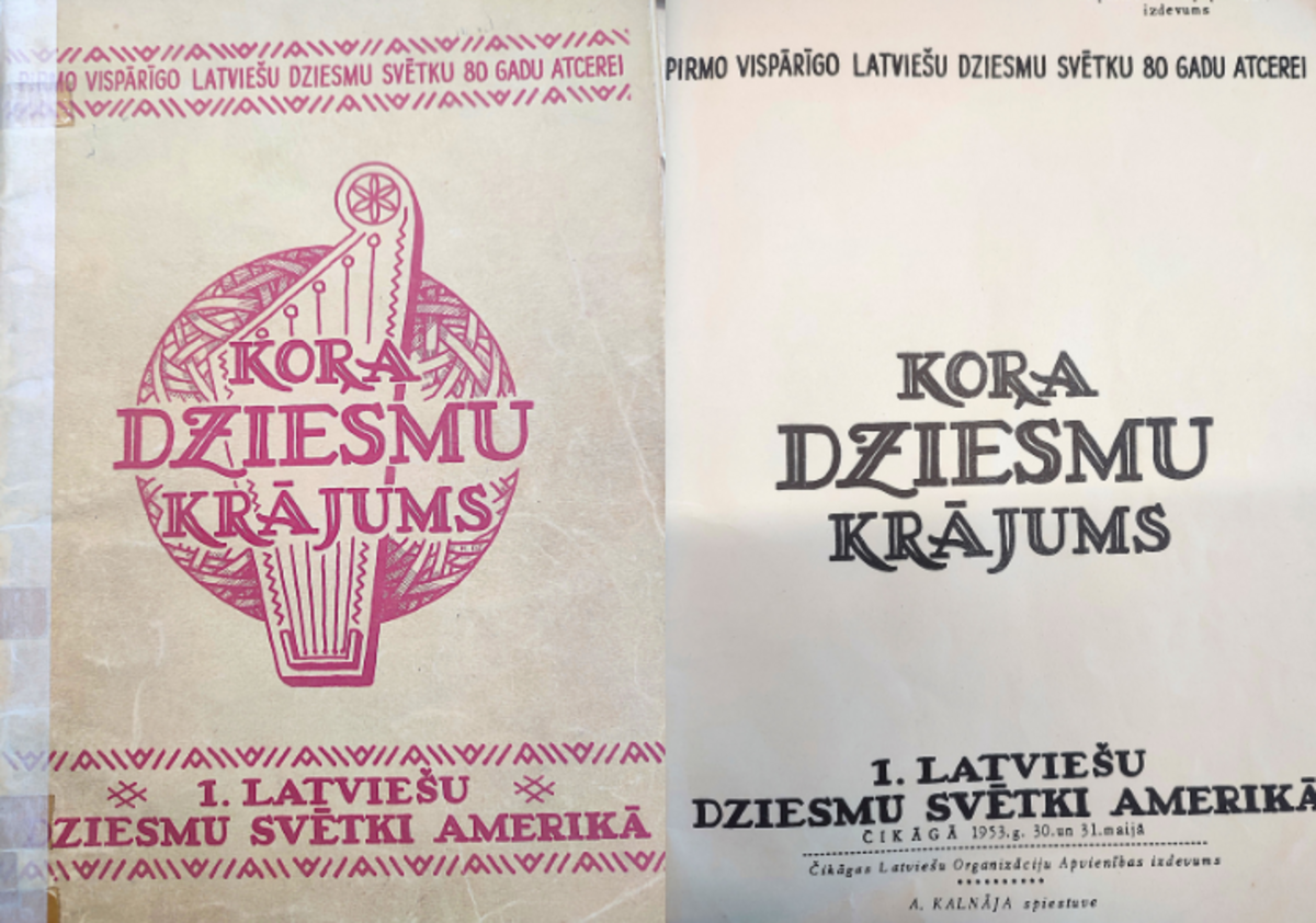 Pirmo vispārīgo latviešu dziesmu svētku 80 gadu atcerei Kora dziesmu krājums: 1. Latviešu Dziesmu svētki Amerikā, Čikāgā 1953. g. 30. un 31. maijā. Čikāga: A. Kalnāja spiestuve. LNB Digitālā bibliotēka, Mākslas un mūzikas centrs. Mūzikas lasītavas krājums. Pirmo vispārīgo latviešu dziesmu svētku 80 gadu atcerei Kora dziesmu krājums: 1. Latviešu Dziesmu svētki Amerikā, Čikāgā 1953. g. 30. un 31. maijā. Čikāga: A. Kalnāja spiestuve. LNB Digitālā bibliotēka, Mākslas un mūzikas centrs. Mūzikas lasītavas krājums.