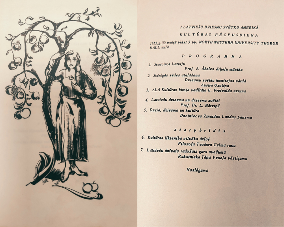 I Vispārējos latviešu dziesmu svētku Čikāgā, ASV kultūras pēcpusdienas programma.1953.gada 30. maijs. “Latvieši pasaulē- muzejs un pētniecības centrs” krājums. I Vispārējos latviešu dziesmu svētku Čikāgā, ASV kultūras pēcpusdienas programma.1953.gada 30. maijs. “Latvieši pasaulē- muzejs un pētniecības centrs” krājums.